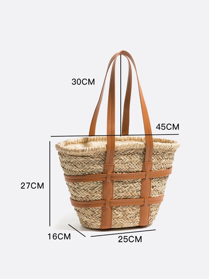 Wicker and leather tote bag