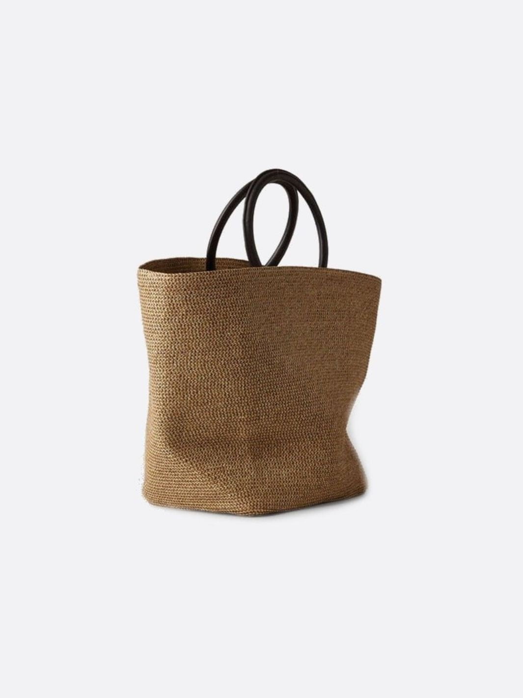 Straw tote bag with leather handles