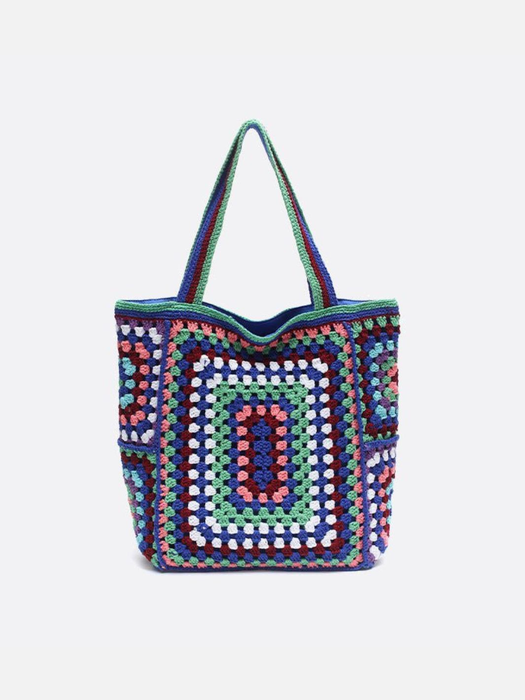 cabas coton crochet bleu foncé