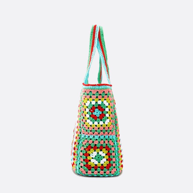 Large cotton and crochet tote bag 