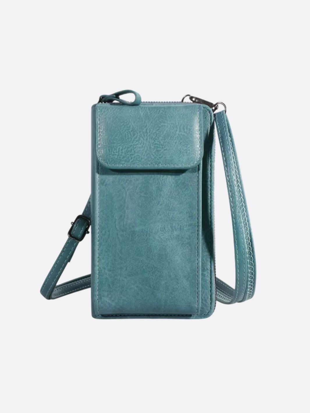 mini sac à bandoulière pour téléphone et cartes bleu turquoise