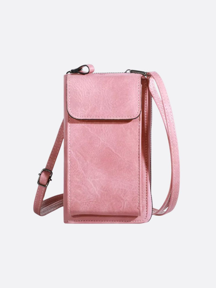 mini sac à bandoulière pour téléphone et cartes rose