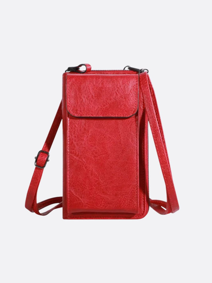 mini sac à bandoulière pour téléphone et cartes rouge