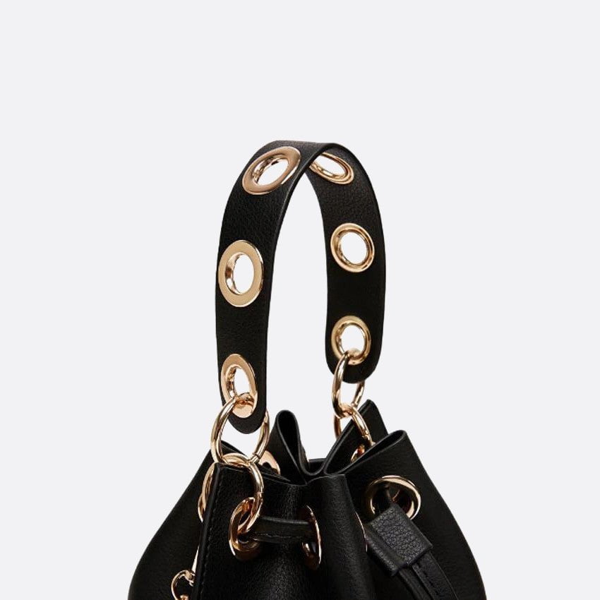 Small leather bucket bag