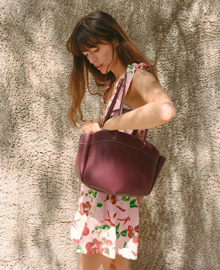 sac à main cabas cuir bordeaux femme