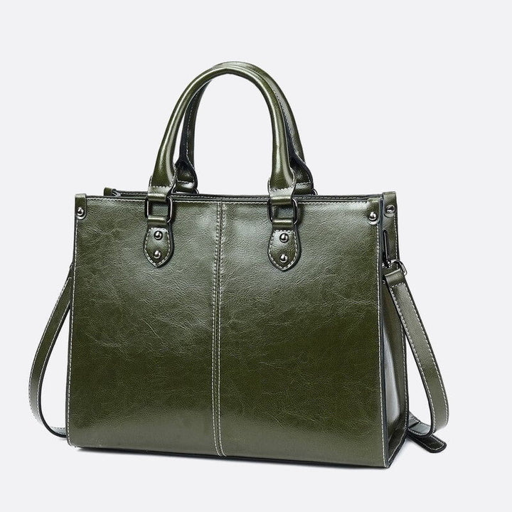 sac à main cabas cuir vert foncé vintage