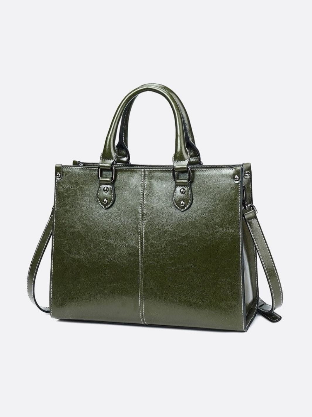 Sac à main cabas cuir vintage vert foncé