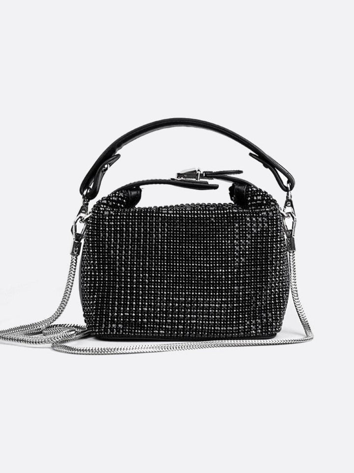 Sac à main cuir avec strass noir