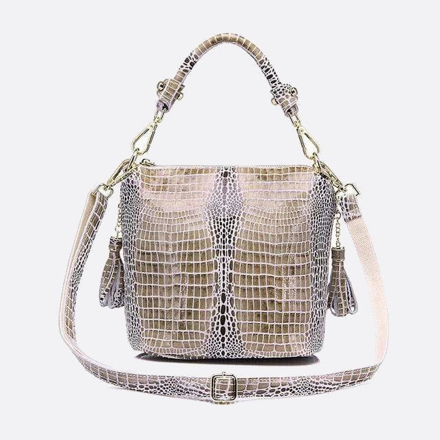 sac à main cuir beige effet croco