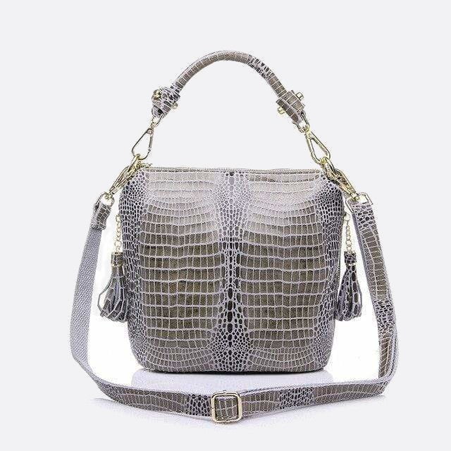 sac à main cuir gris effet croco