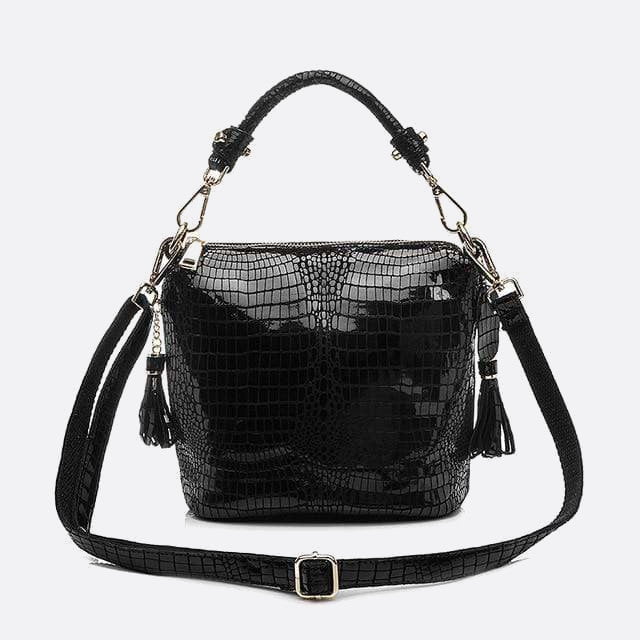 sac à main cuir noir effet croco