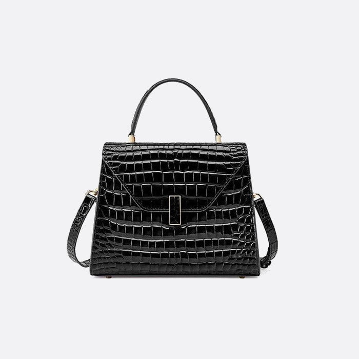 sac a main cuir trapeze effet croco noir