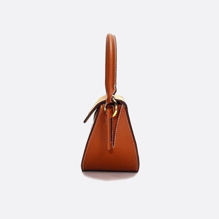 Two-Tone Leather Half-Moon Handbag