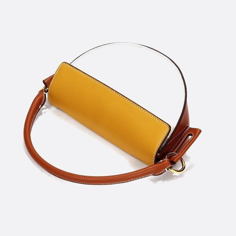 Two-Tone Leather Half-Moon Handbag