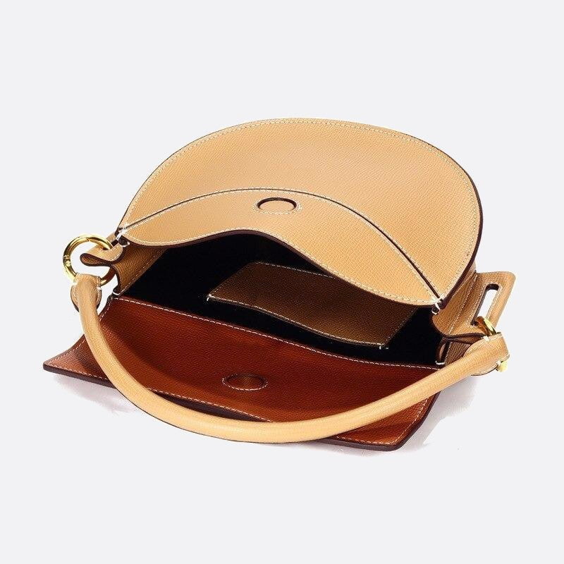 Two-Tone Leather Half-Moon Handbag