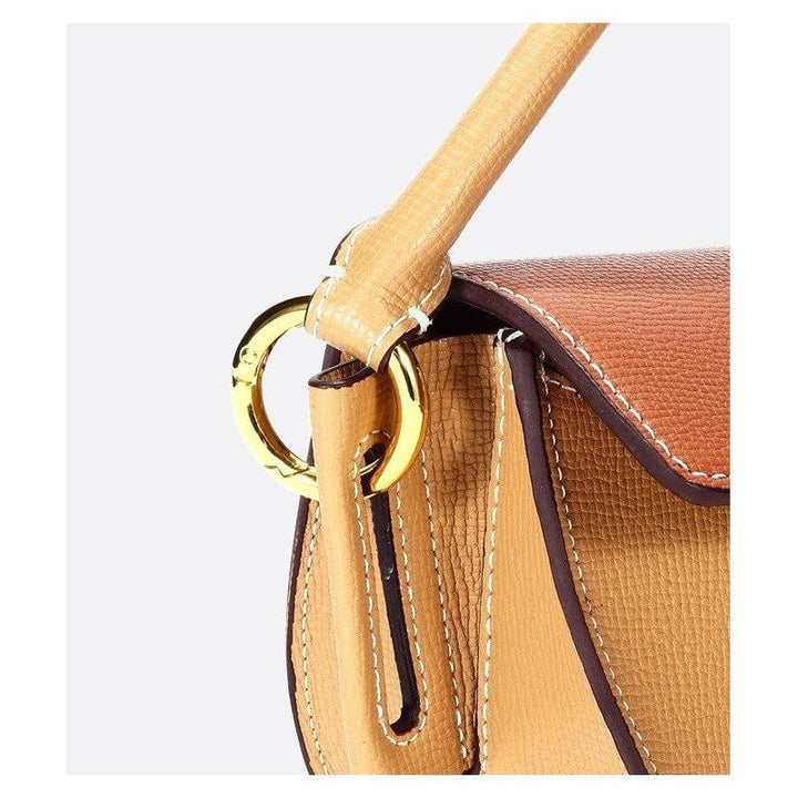 Two-Tone Leather Half-Moon Handbag