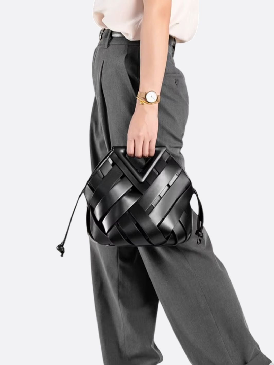 sac cuir tressé noir femme