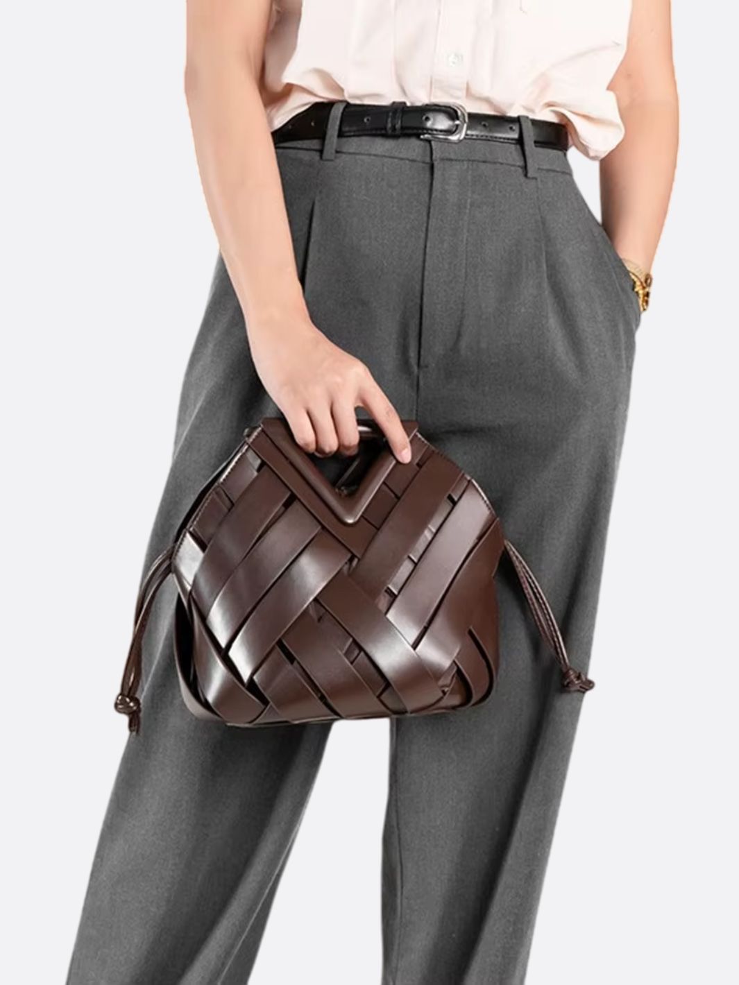 sac cuir tressé femme