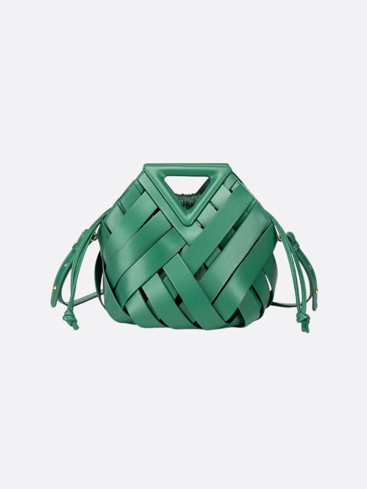 sac cuir tressé vert