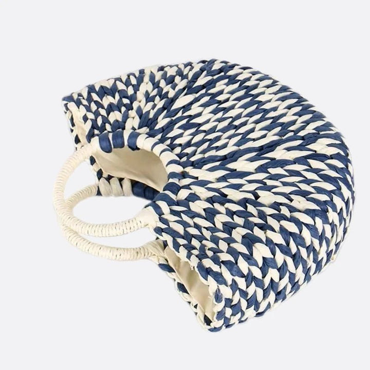 sac paille bleu marine et blanc