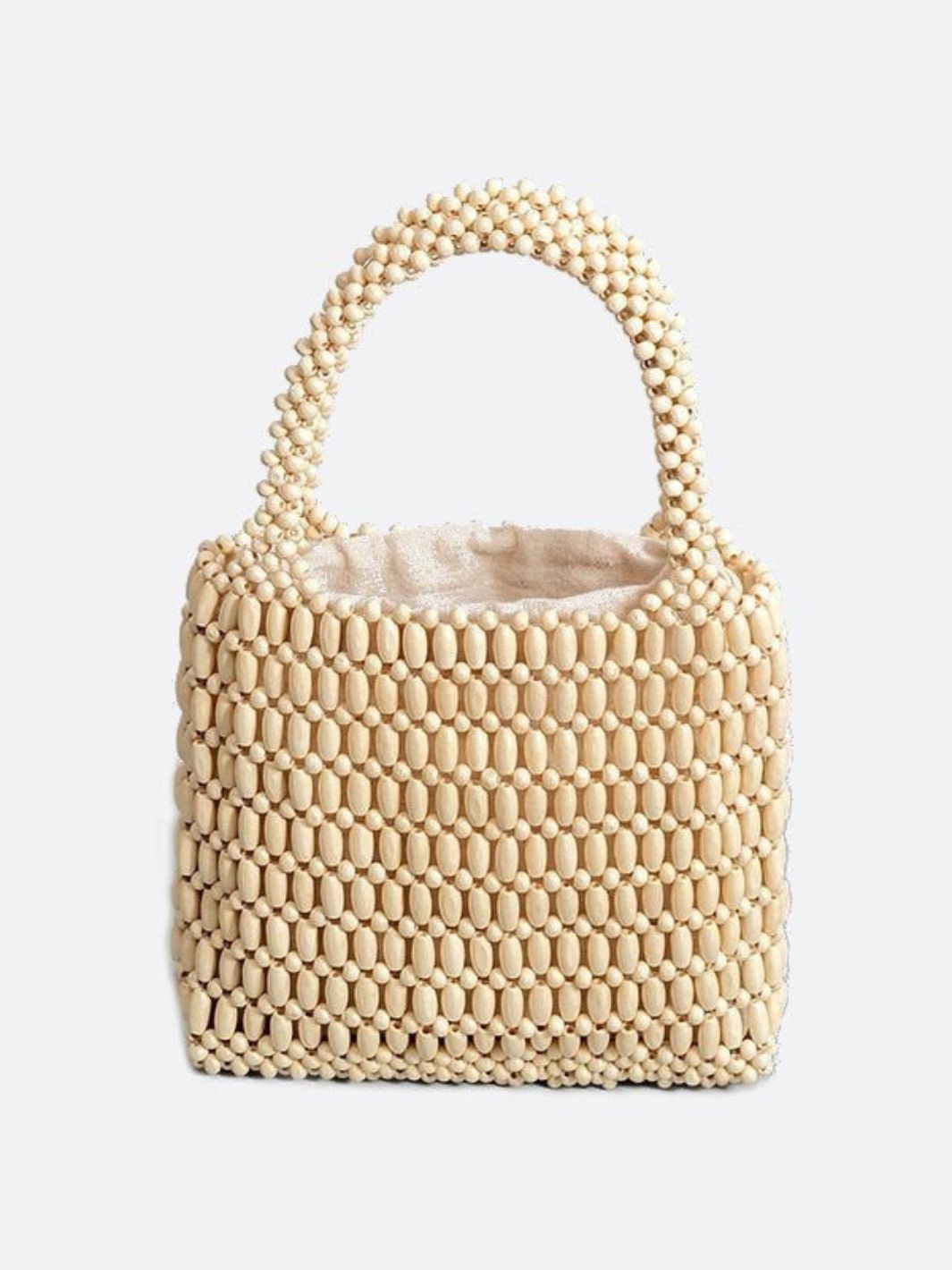 Sac à main en perles de bois blanc ivoire