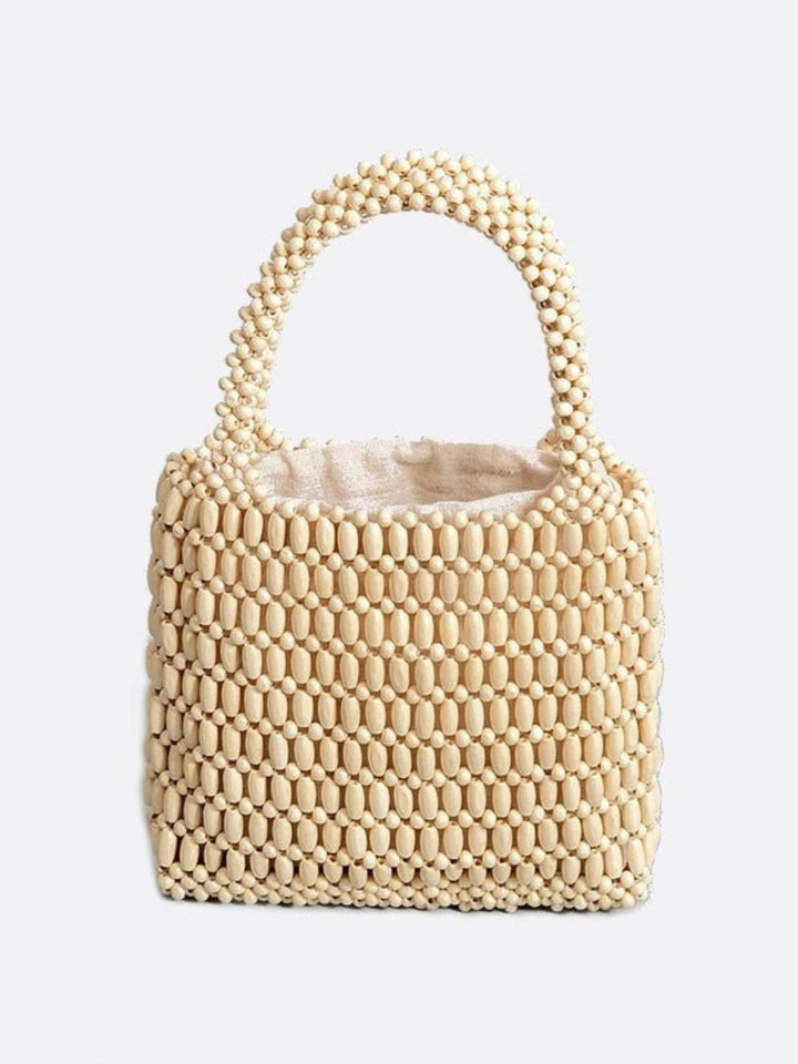 Sac à main en perles de bois blanc ivoire