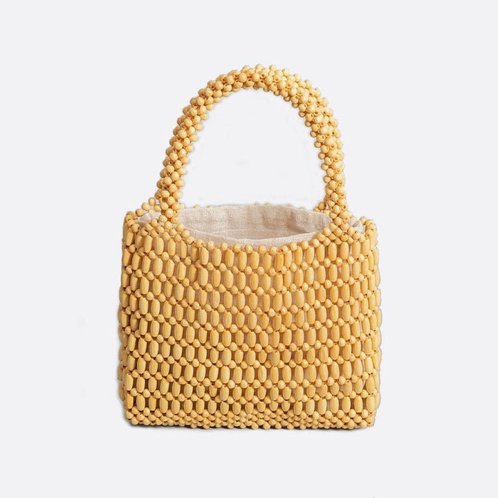 sac à main en perles de bois jaune