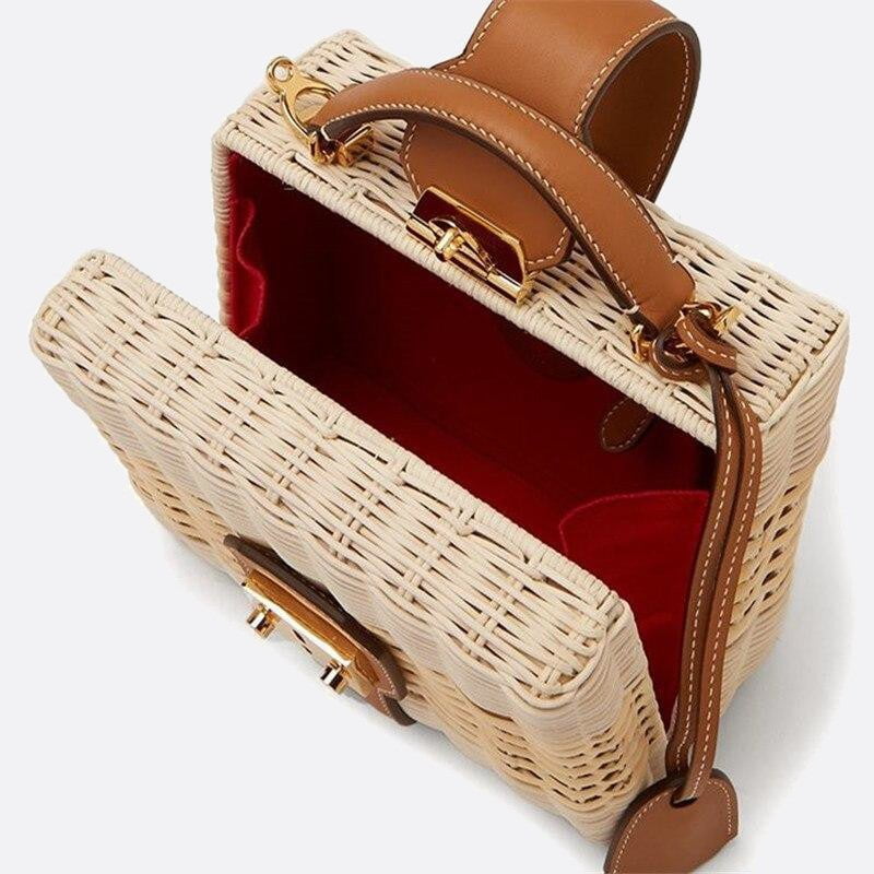 Rattan and leather handbag 