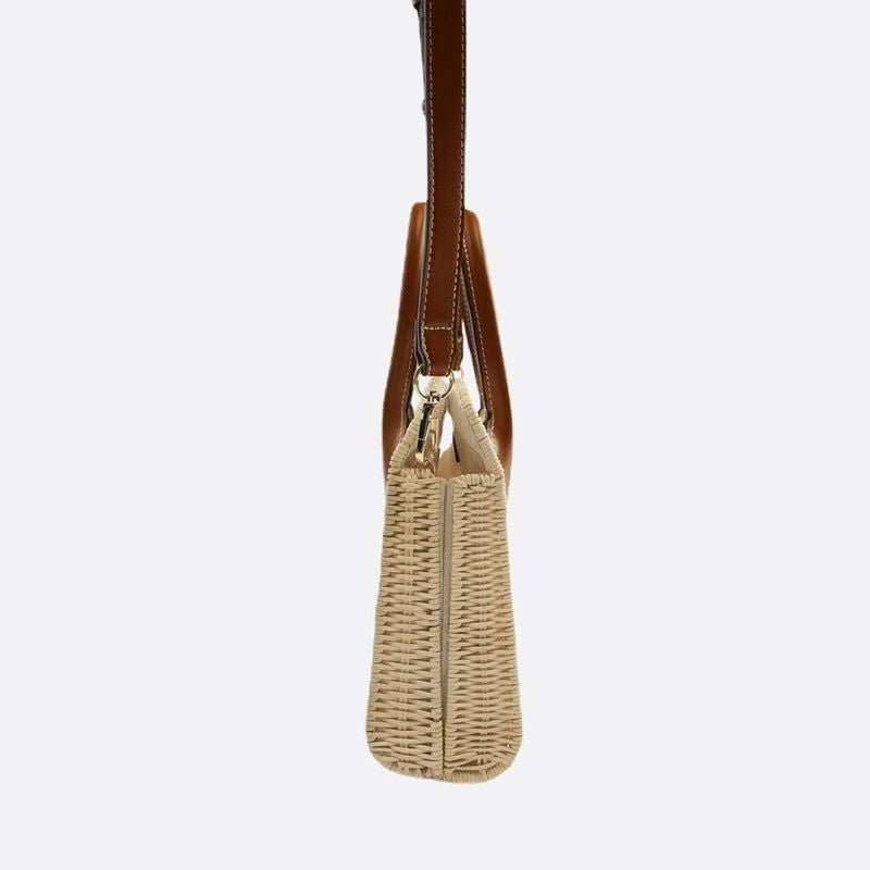 Rattan Handbag with Leather Handle