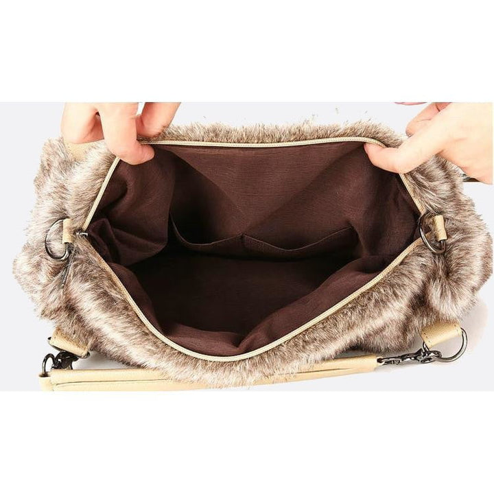 Faux fur handbag with shoulder strap