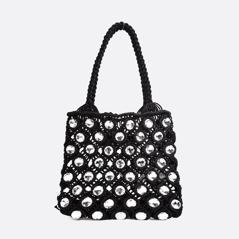 sac a main macramé noir avec perles