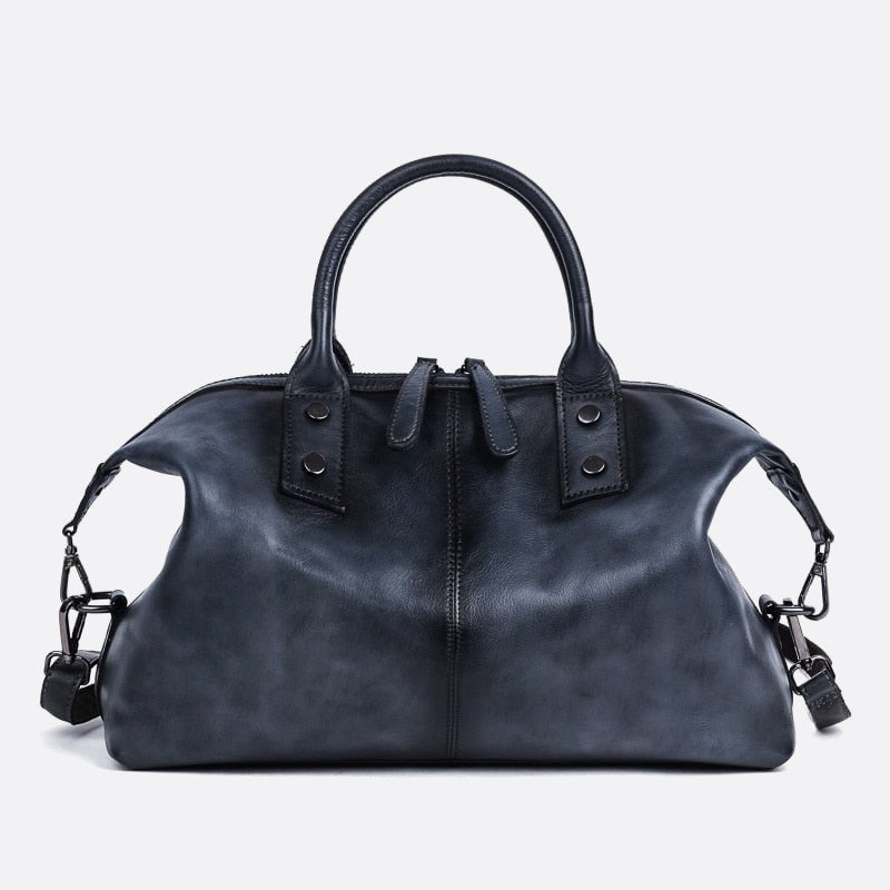 sac à main cuir vintage bleu pétrole