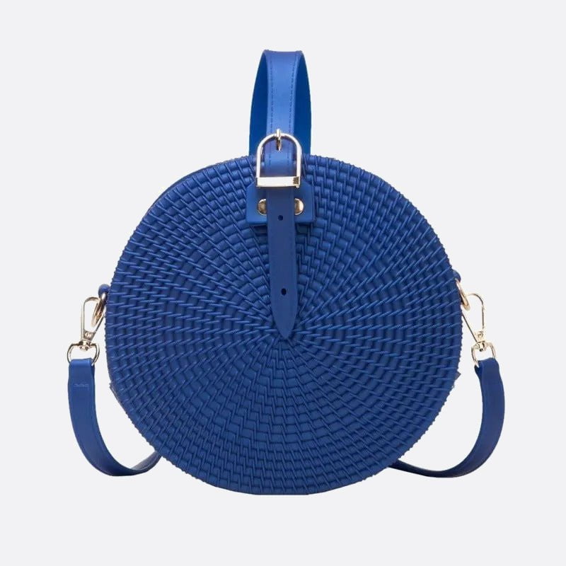 sac à main rond cuir effet tressé bleu