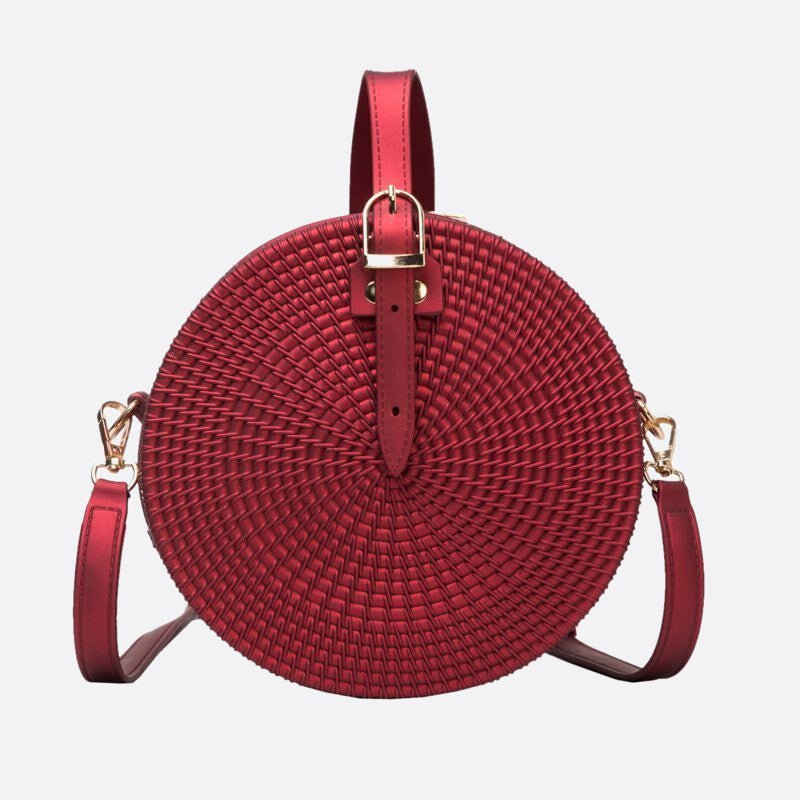 sac à main rond cuir effet tressé rouge