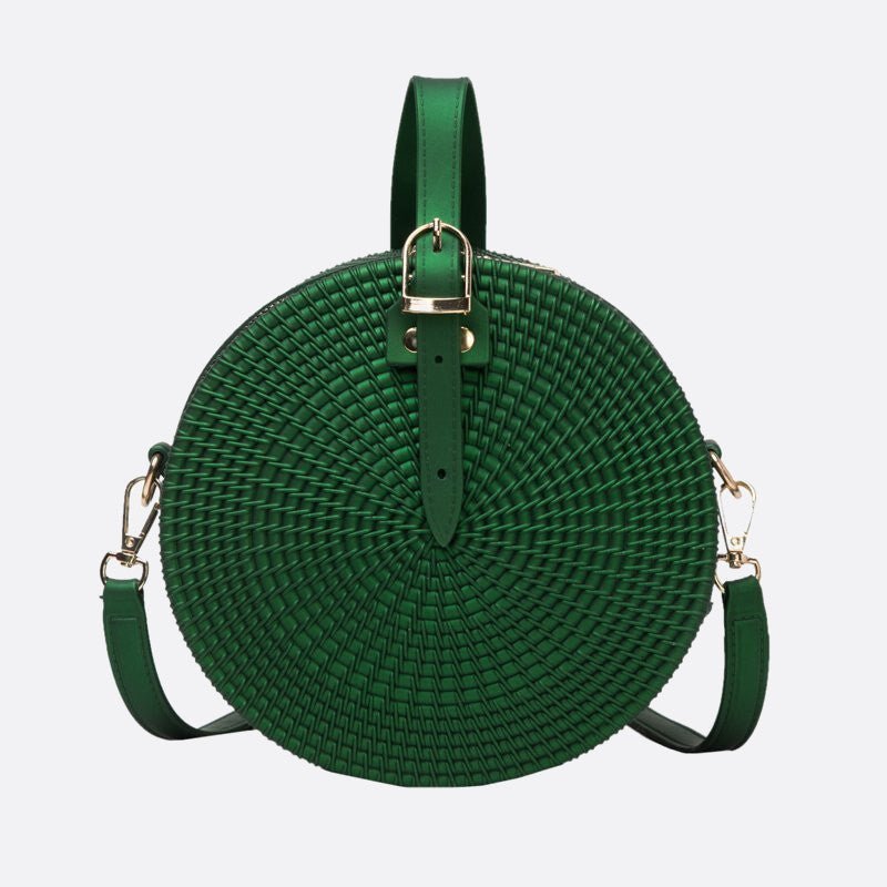 sac à main rond cuir effet tressé vert