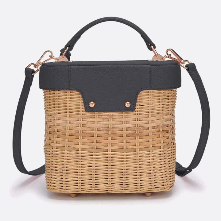 Black Rattan and Leather Handbag