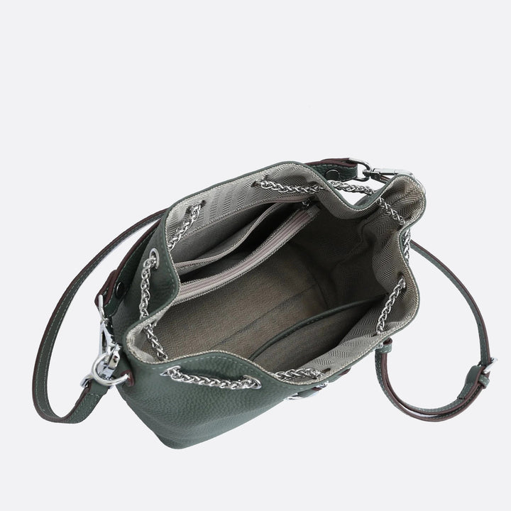 Grained Leather Bucket Handbag with Chain