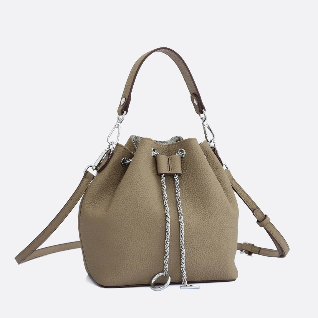 sac seau cuir grainé beige