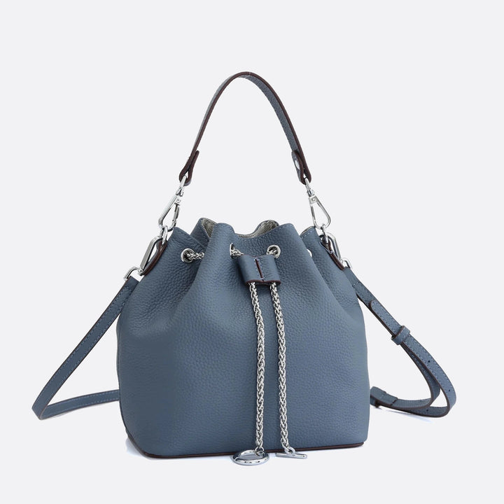 sac seau cuir grainé bleu