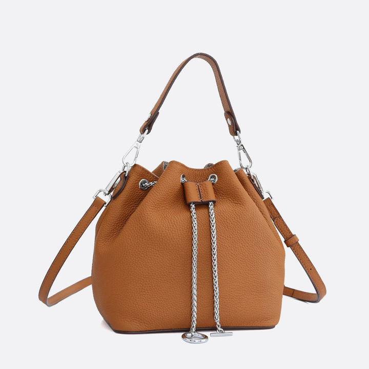 sac seau cuir grainé camel