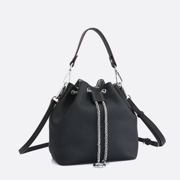 sac seau cuir grainé noir