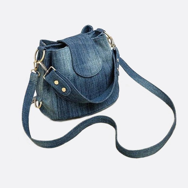 sac seau en jean bleu marine