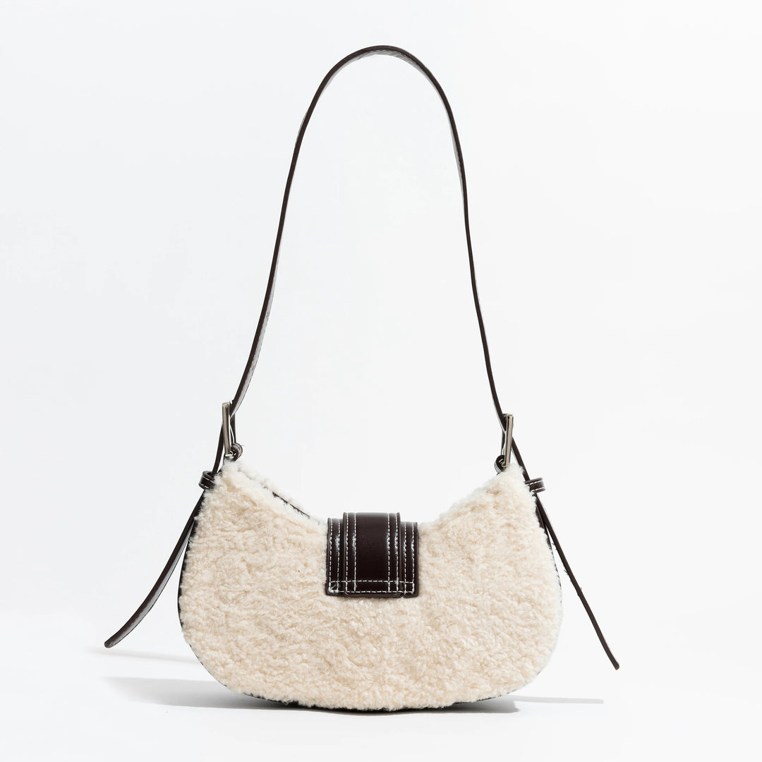 Leather and faux fur shoulder bag