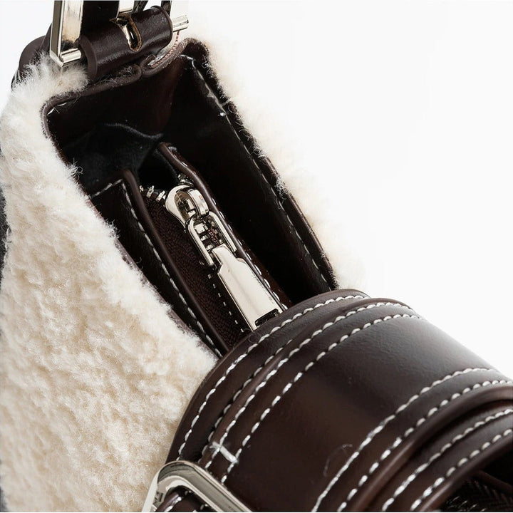 Leather and Faux Fur Baguette Bag