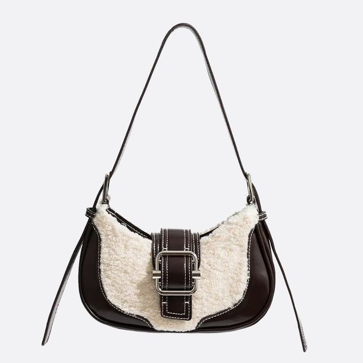 sac baguette cuir et fausse fourrure