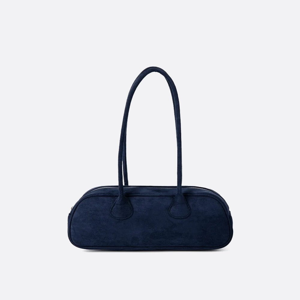 sac baguette daim bleu marine