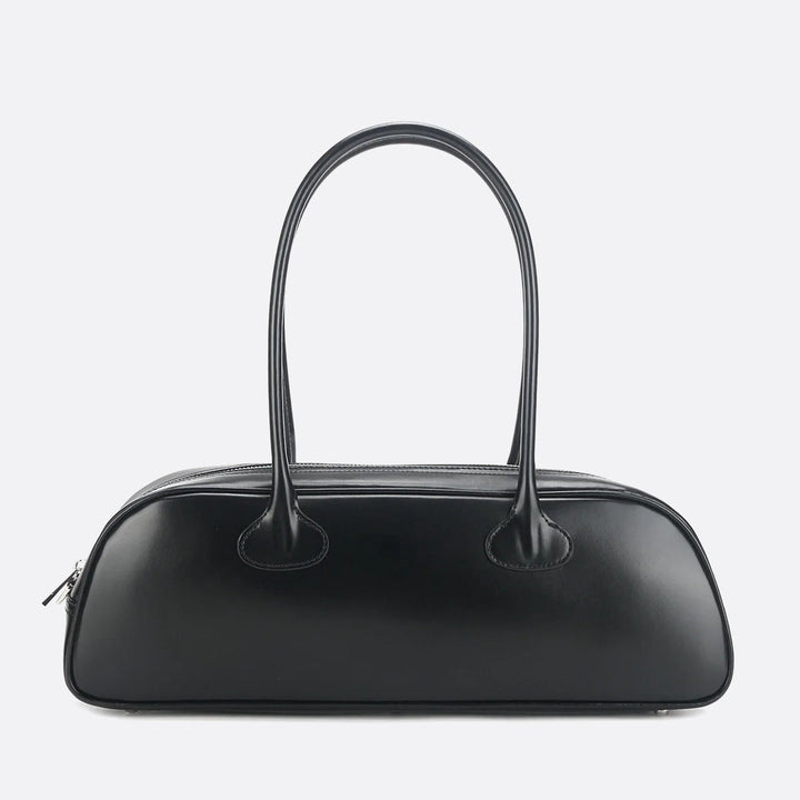 sac baguette long cuir noir