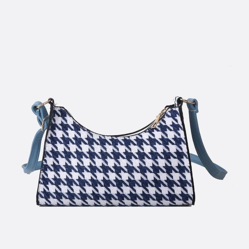 sac baguette pied de poule bleu lavande