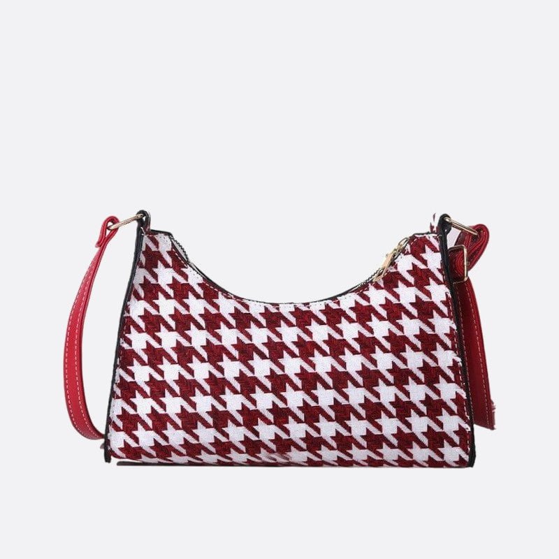 sac baguette pied de poule rouge bordeaux