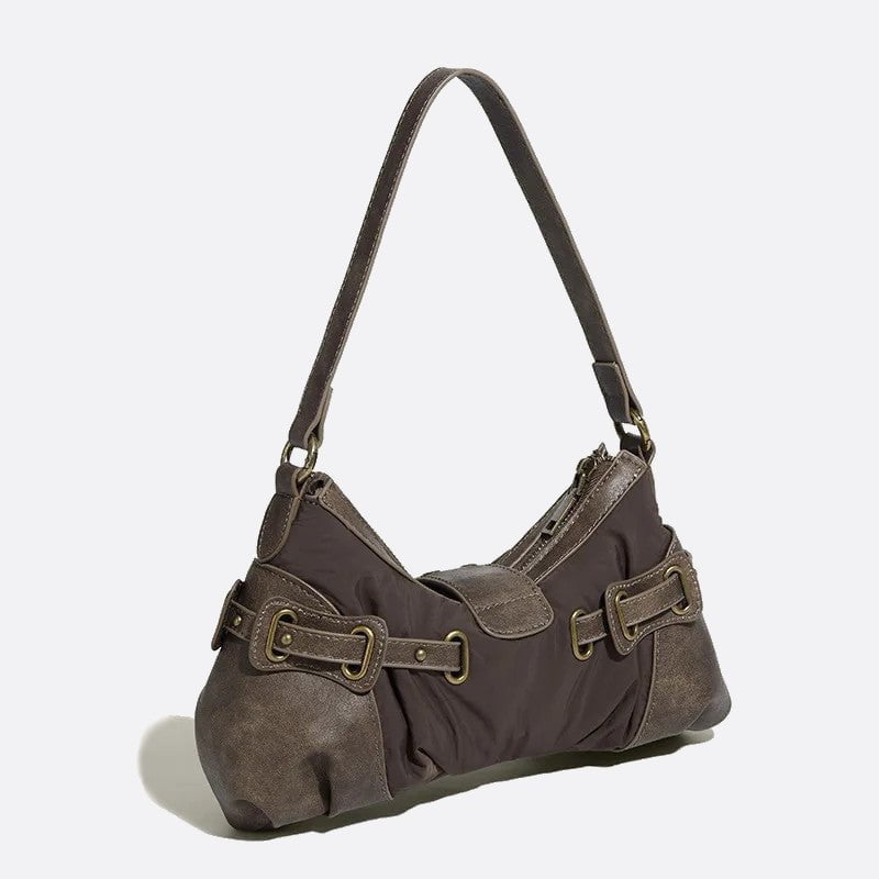 Bolso Baguette De Lona Y Piel 